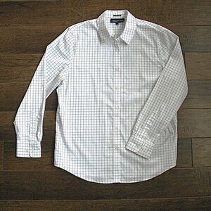 Jones New York Signature Men White Stripped Easy Care Cotton Button Down Shirt L